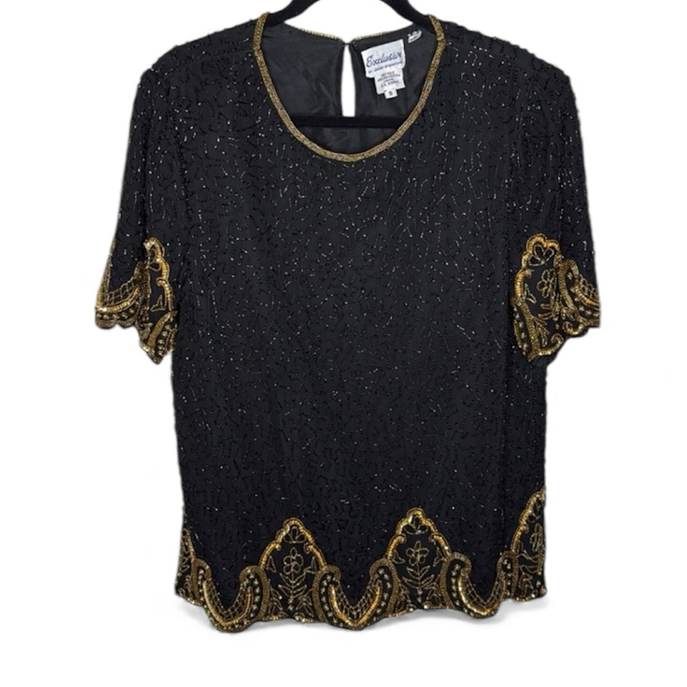 Exclusive by Jaison International Vintage Beaded 100% Silk Top Small